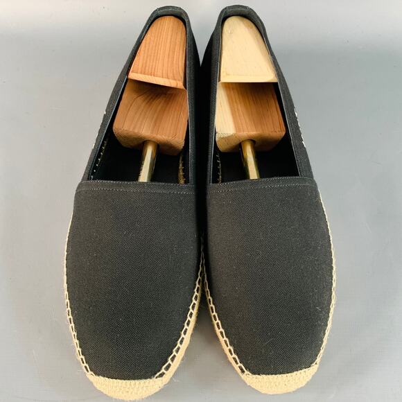 SAINT LAURENT Size 12 Black Natural Embroidered Logo Canvas Espadrille Sneakers - Picture 5 of 10